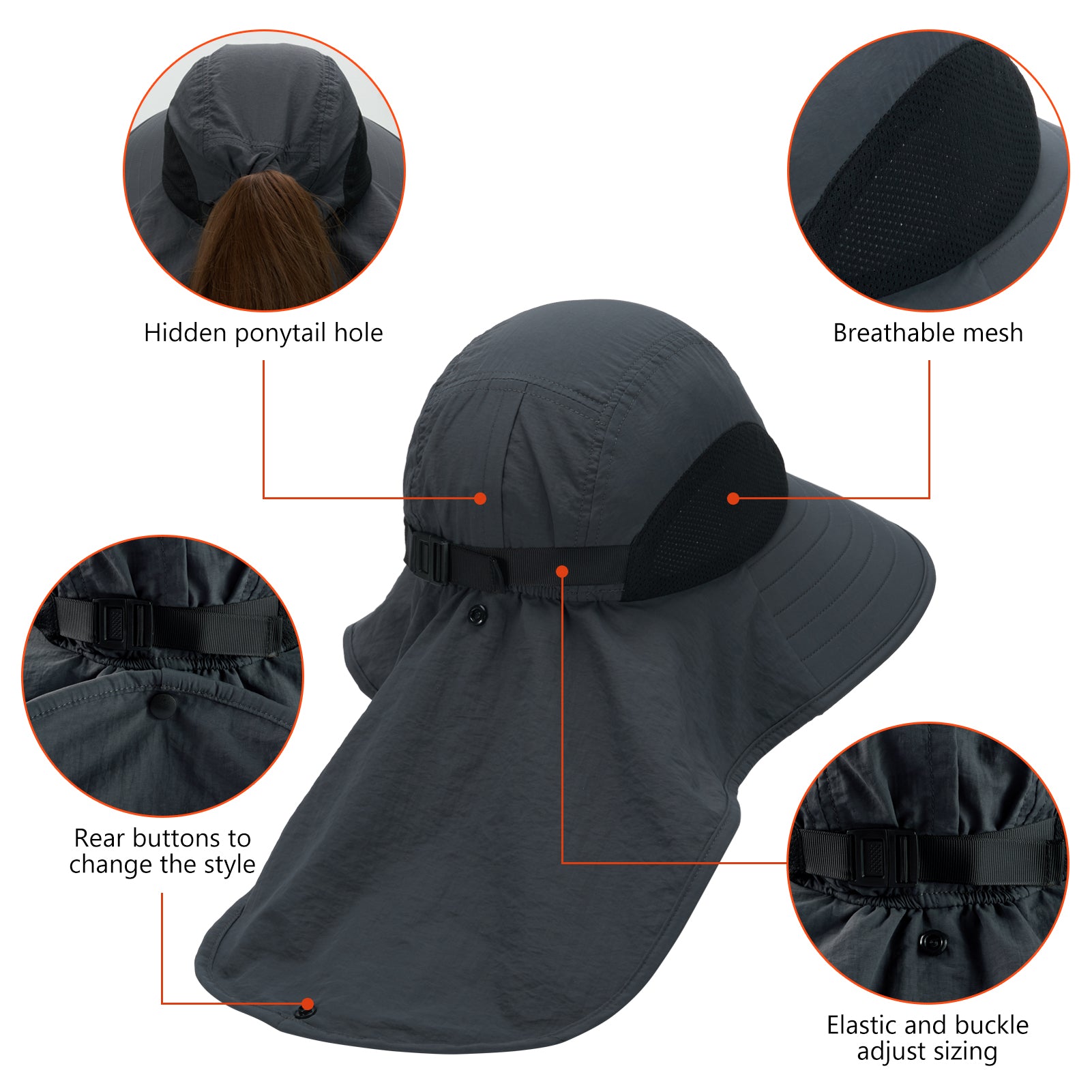 Bucket Hat Breathable Mesh Fishing Hats UV Protection Waterproof