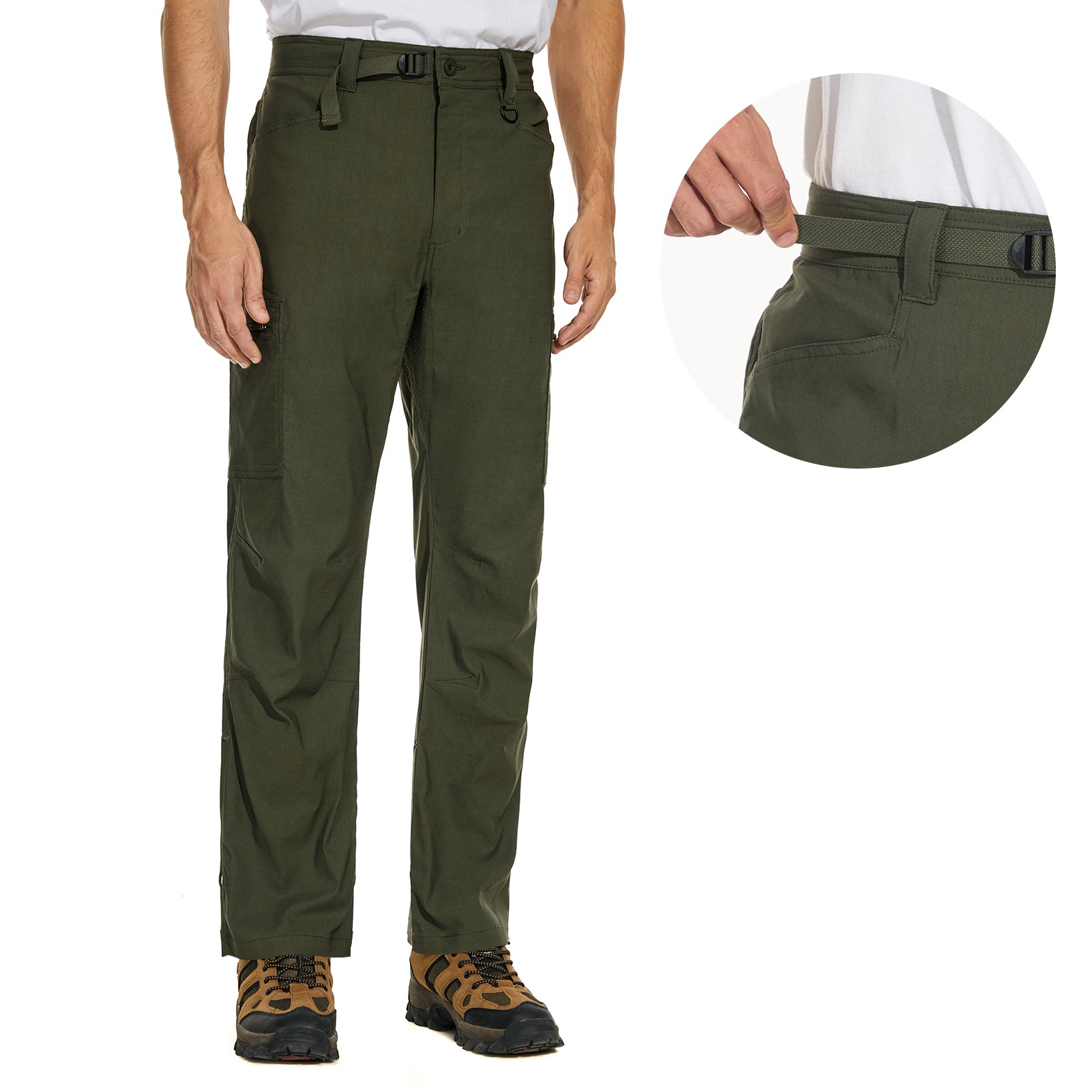 Lightbare Men's UPF 50+ Stretch Lightweight Cargo Pants Army Green / 40W x 30L