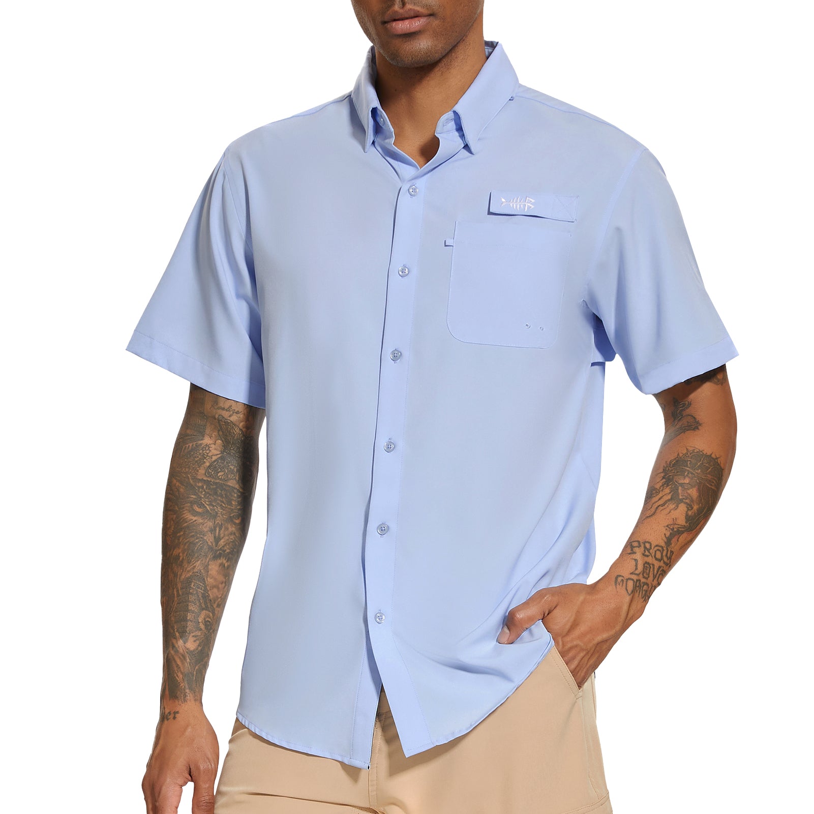 Men's UPF 50+ Short Sleeve Button Down Shirt FS28M, Khaki / 3X-Large