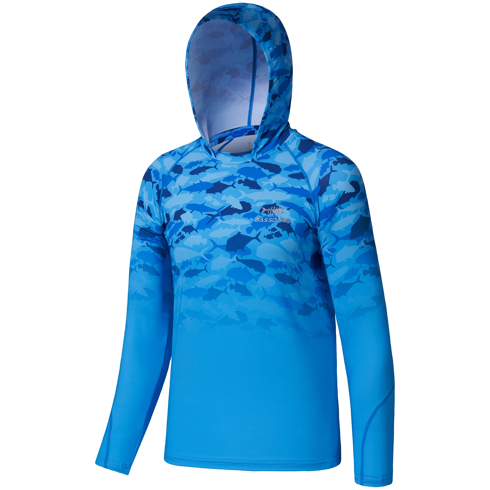 Youth UPF50+ Long Sleeve Fishing Hoodie Shirt FS03Y, Blue Fish Gradient / X-Large
