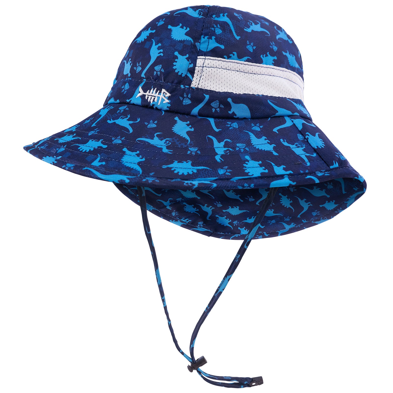 Youth UPF 50+ Sun Hat with Wide Brim Neck Flap Mesh Vent, Blue Dinosaur / Small