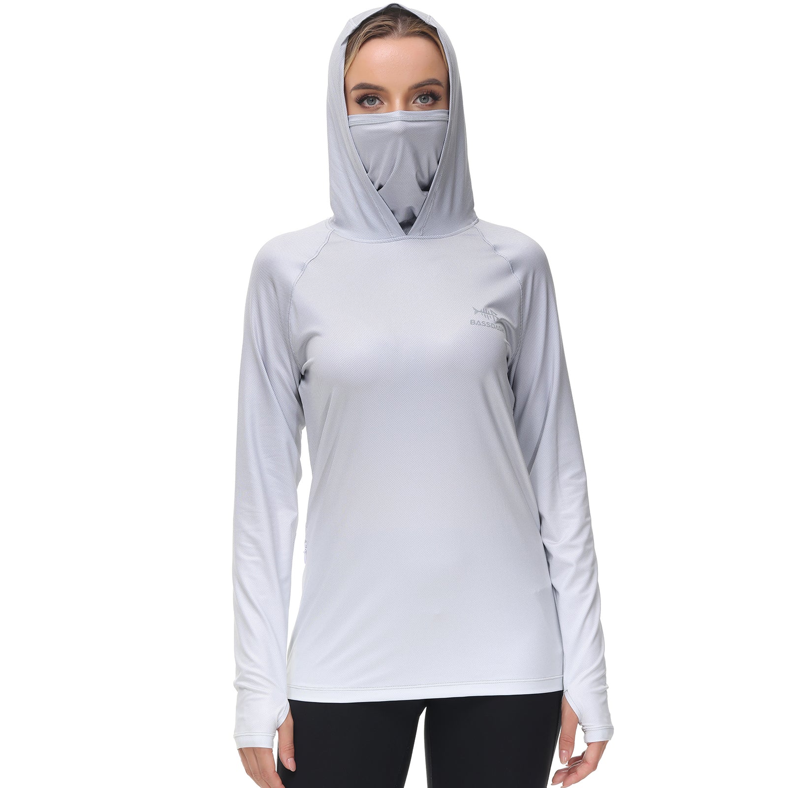 Women's UPF 50+ Fishing Hoodies with Face Mask Thumb Holes FS23W, Grey Spot Gradient / Small