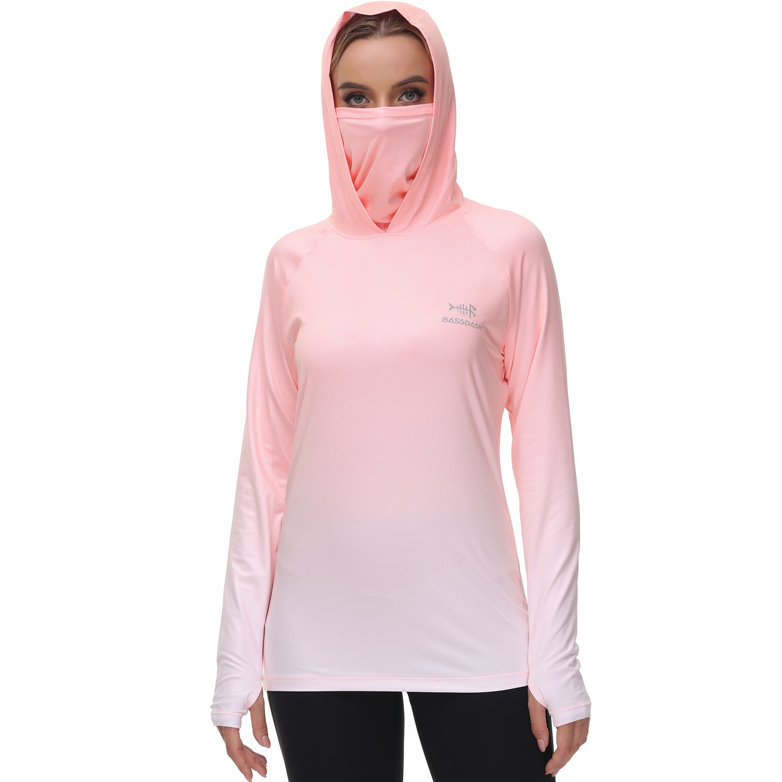 Women's UPF 50+ Fishing Hoodies with Face Mask Thumb Holes FS23W, Peach Spot Gradient / Large