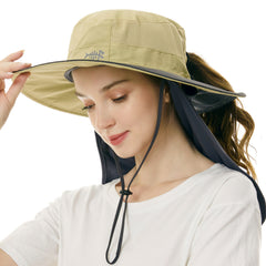 Women's UPF 50+ Sun Hat with Ponytail Hole Neck Flap FH05W - Bassdash