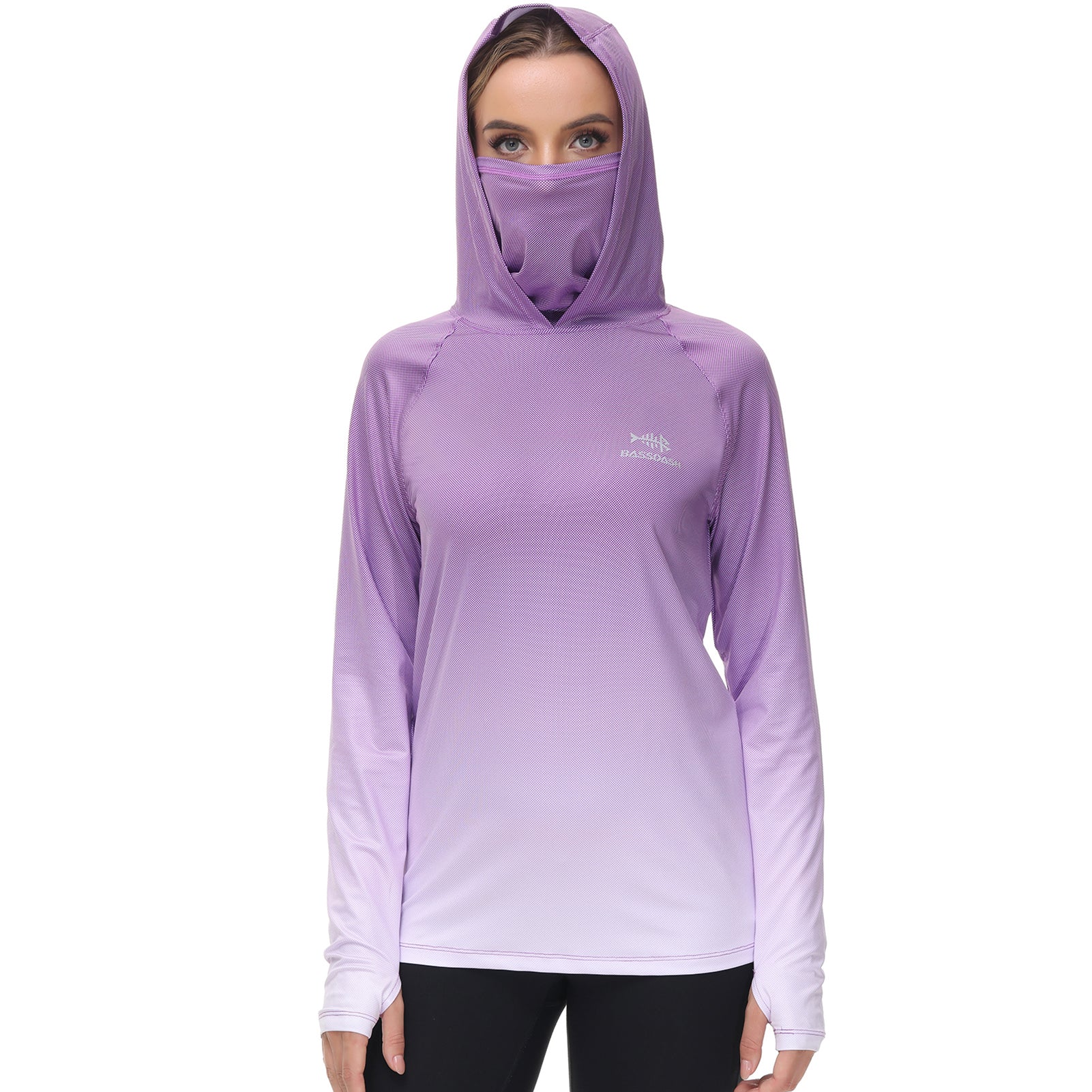 Women's UPF 50+ Fishing Hoodies with Face Mask Thumb Holes FS23W, Violet Spot Gradient / Small