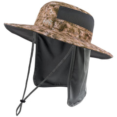 Unisex UPF 50+ Wide Brim Bucket Hat with Detachable Neck Flap FH02 - Bassdash