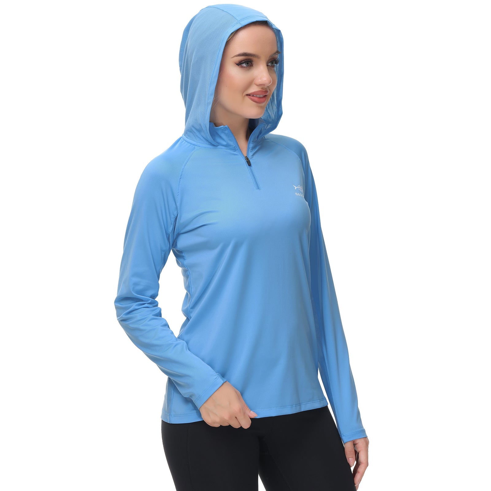 BALEAF Women's Full Zip Quick Dry Lightweight Hooded Shirts Sun Block Long  Sleeve Thumb Holes Cooling Jackets Beach Shirts with Zip Pockets Dye Blue  XS at  Women's Clothing store