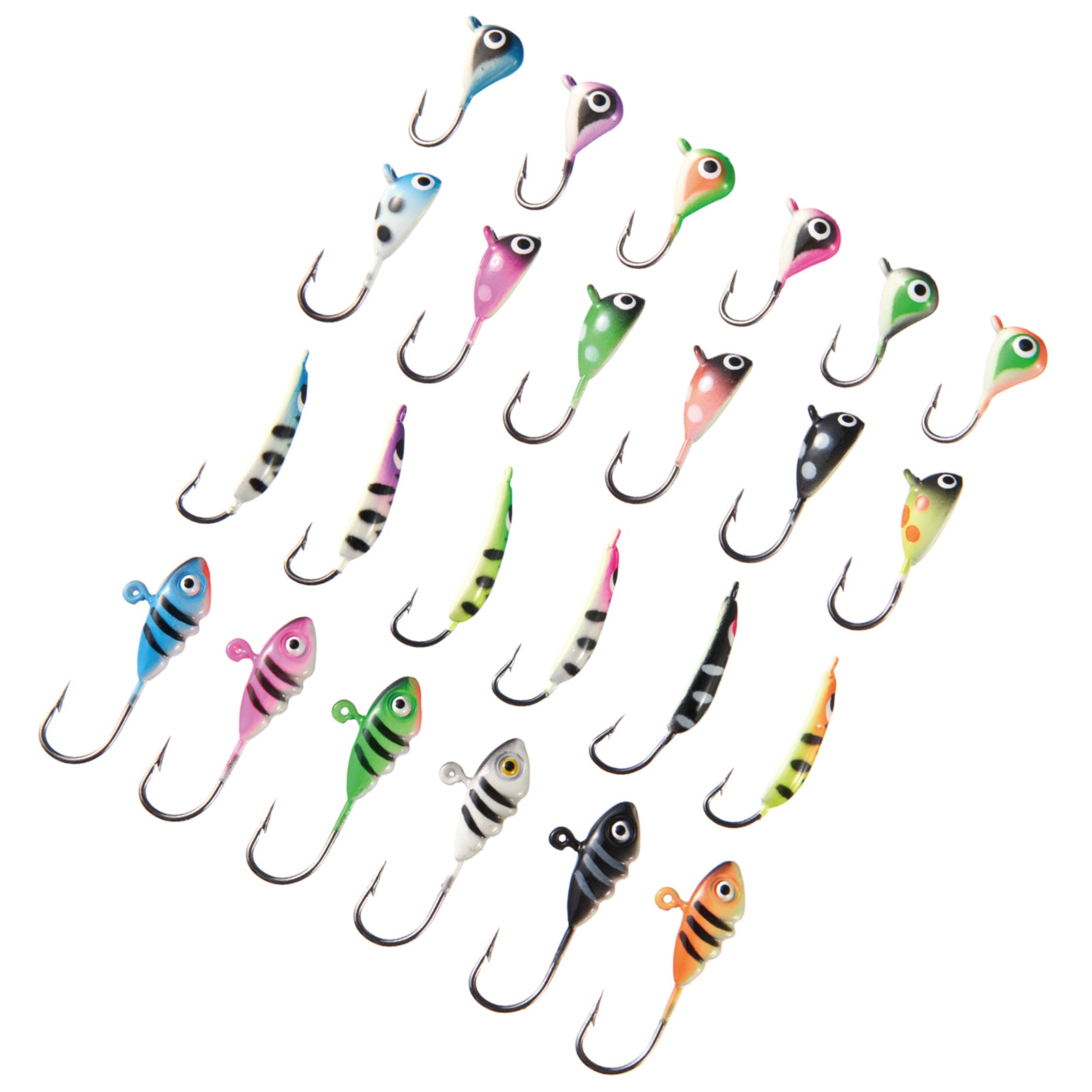 Ice Fishing Lure Kit Glowing Paint Jigs, 24pcs assorted  crappie/panfish/perch jigs - BI03