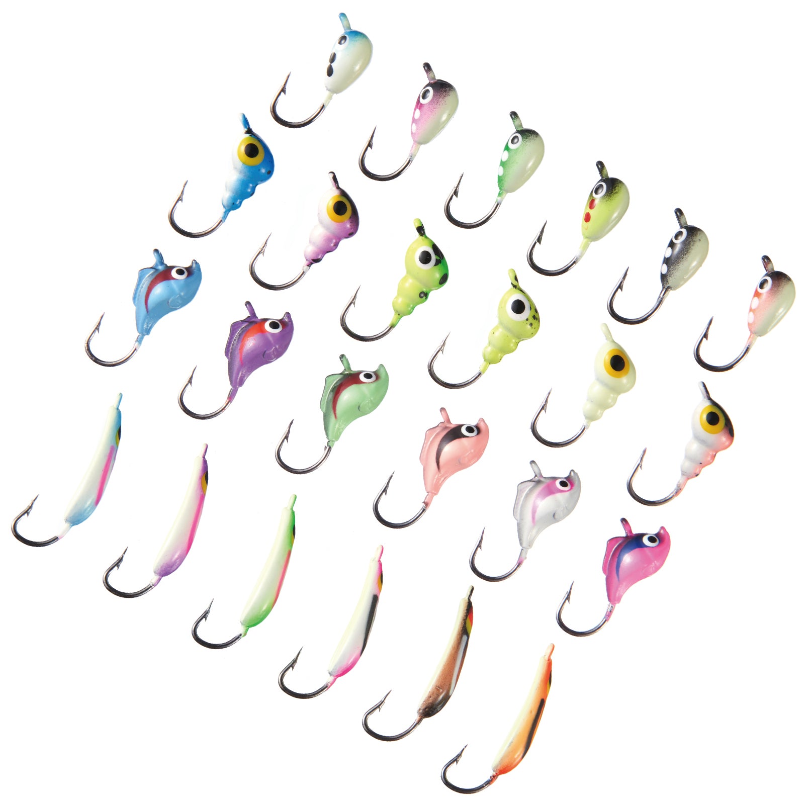 Ice Fishing Lure Kit Glowing Paint Jigs, 24pcs assorted  crappie/panfish/perch jigs - BI04