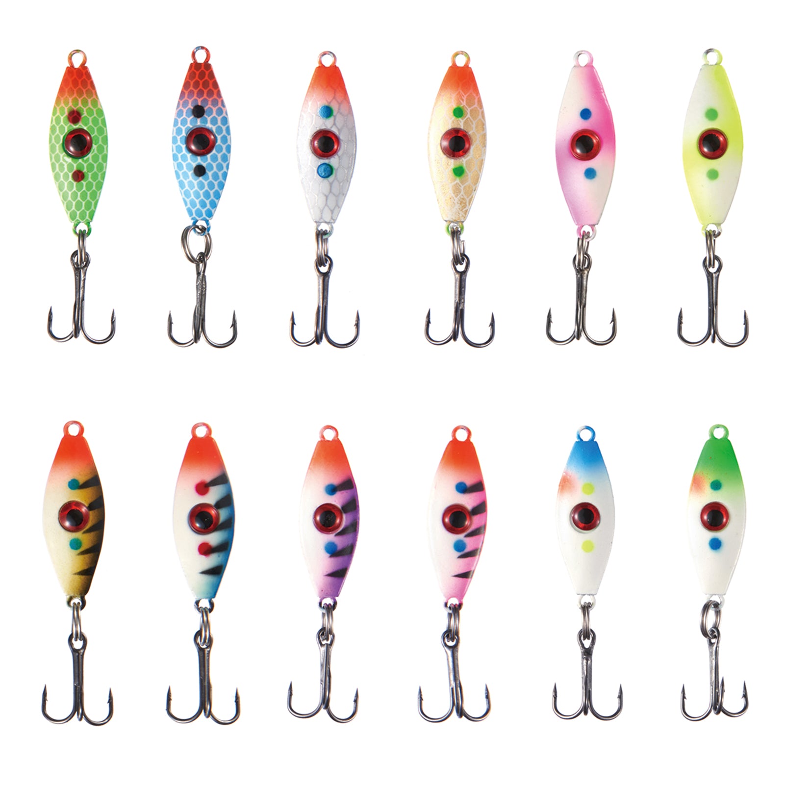 16 NEW Hi-Tech Fishing Ice Jig ASSORTED GLOW LURES COLORS-SIZES