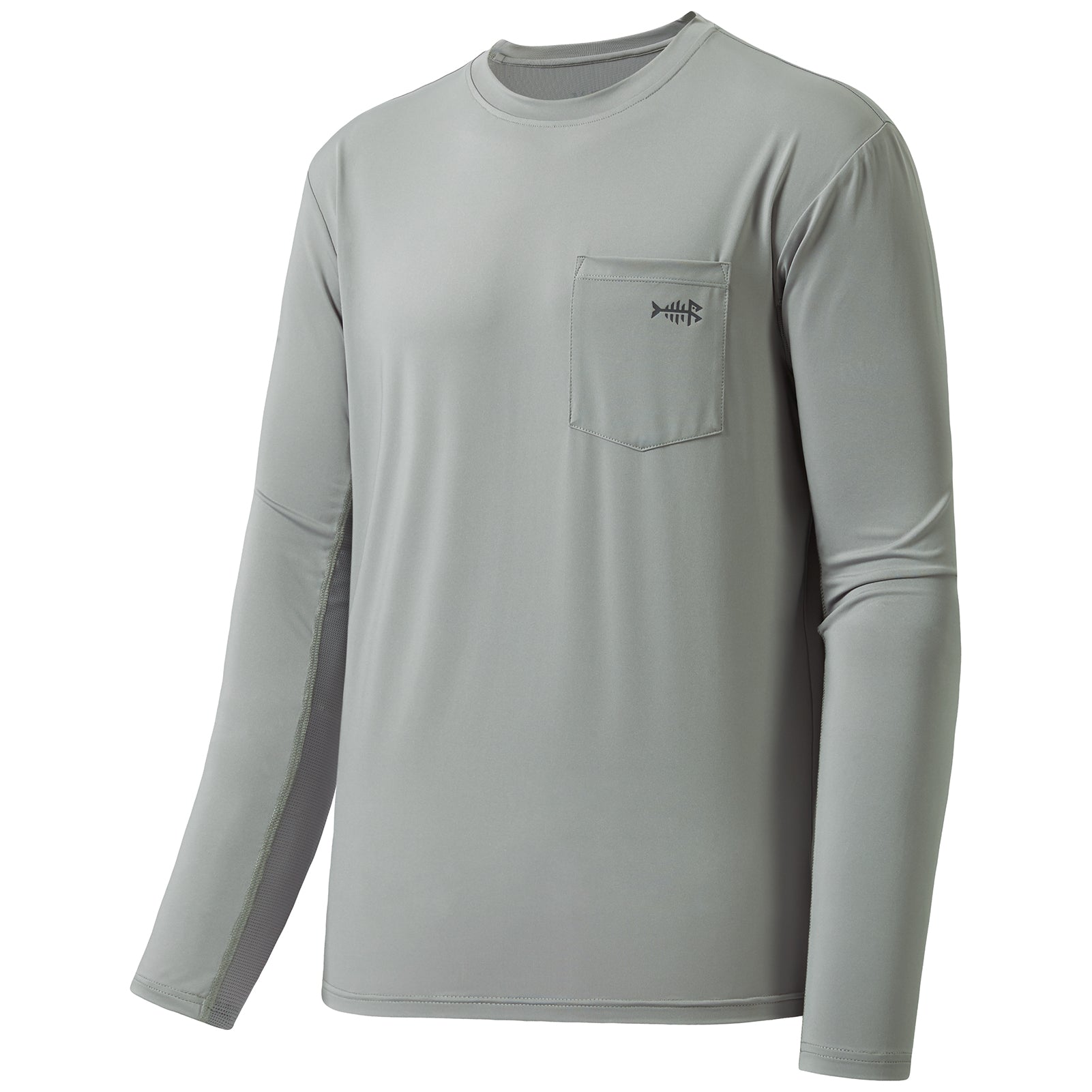 Bassdash Performance Fishing Shirt For Men UPF 50+ Long Sleeve For Fishing Hiking Outdoor Sports, Ash Grey/Dark Grey Logo / L