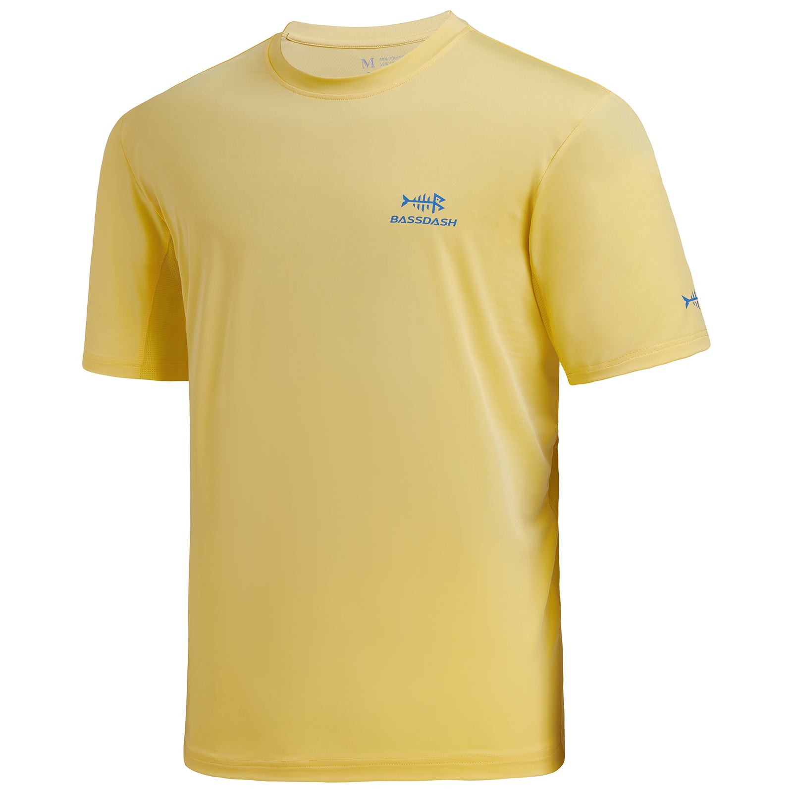 Bassdash Men’s UPF 50+ Performance Fishing T-Shirt Quick Dry Short Sleeve Active Shirt, Light Yellow/Vivid Blue Logo / 4XL