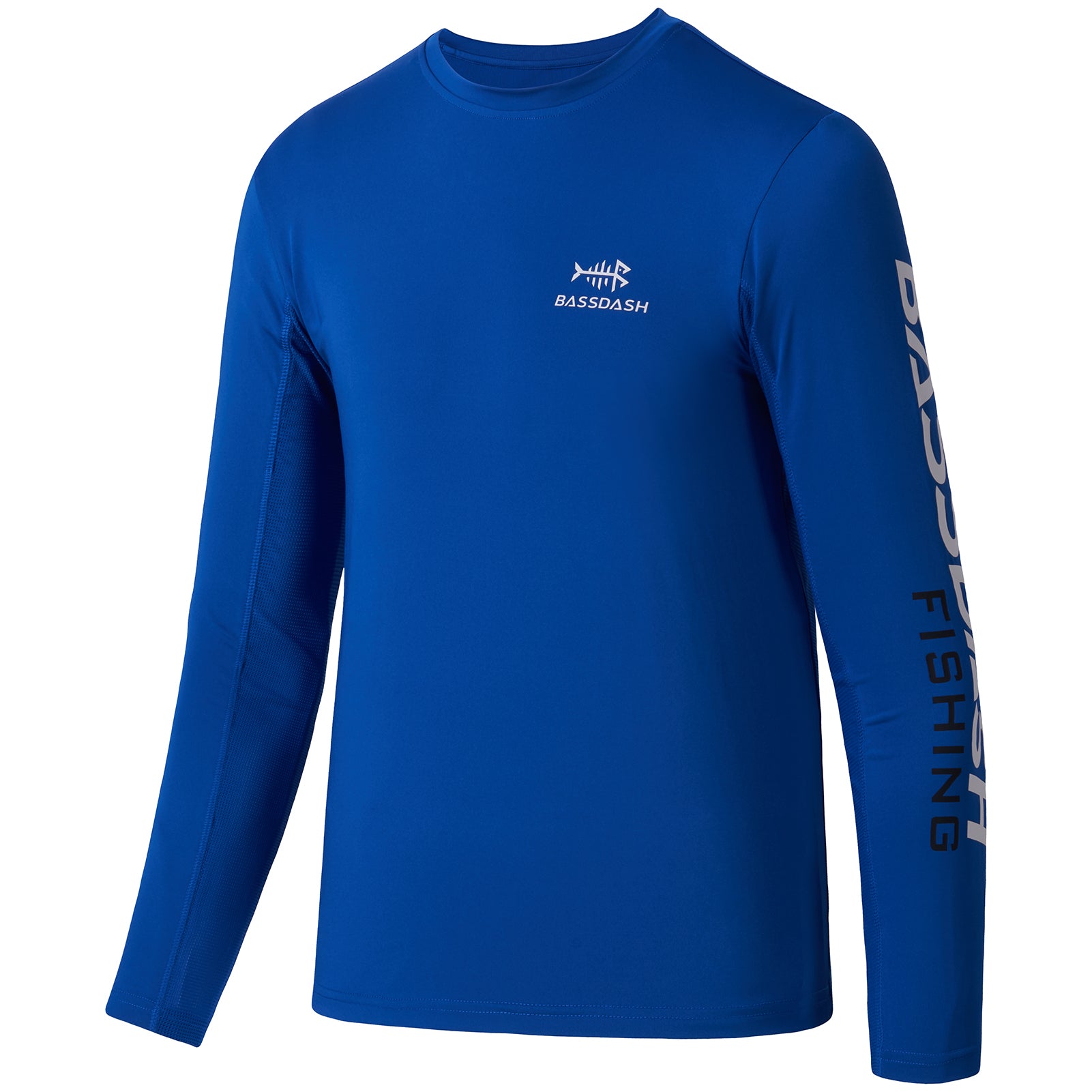 Bassdash UPF 50+ Youth Fishing Shirt Long Sleeve Performance UV Protection Shirt for Boys Girls, Royal Blue/White Logo / L
