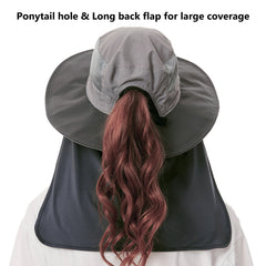 Women's UPF 50+ Sun Hat with Ponytail Hole Neck Flap FH05W - Bassdash