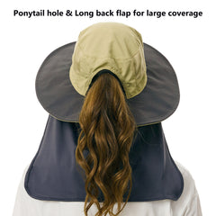 Women's UPF 50+ Sun Hat with Ponytail Hole Neck Flap FH05W - Bassdash