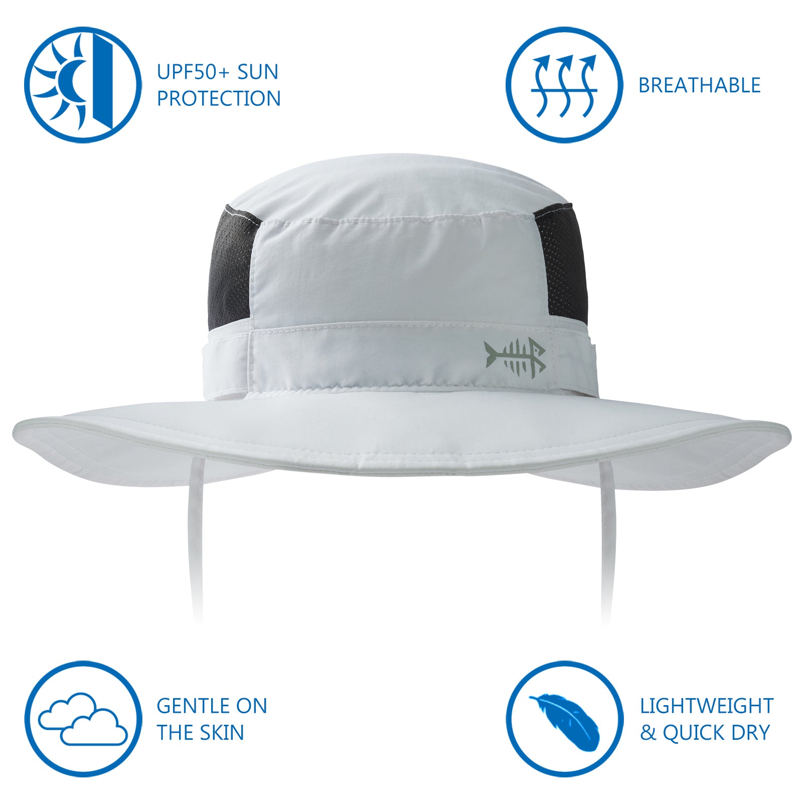 Wide Brimmed Hat UV Protection Sun Hat | Bassdash Fishing, White / Regular