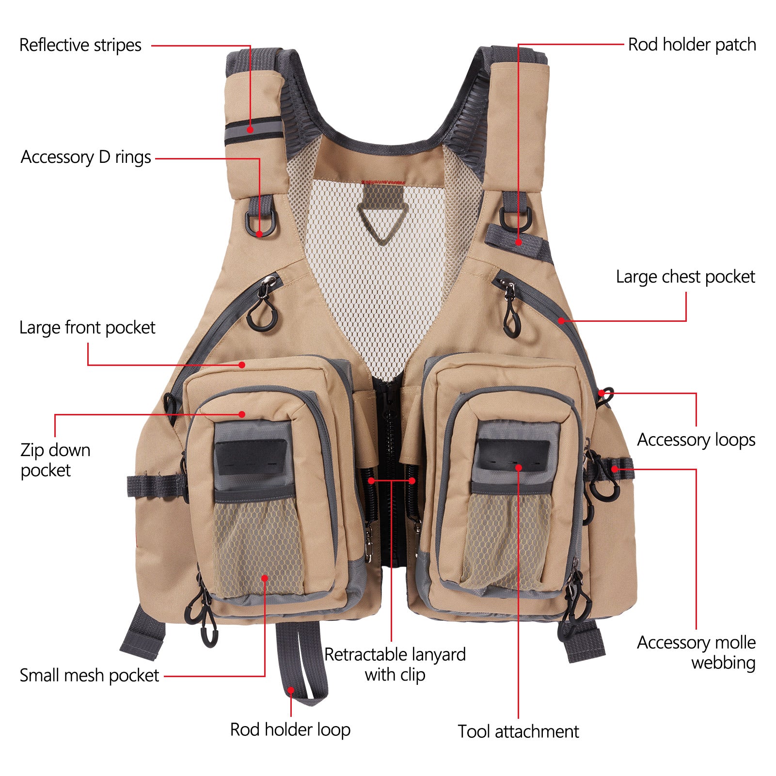 BASSDASH Men Women Fly Fishing Vest for Adjustable Size with Detachable  Water Bottle Holder, Trout Bass Fishing Gear