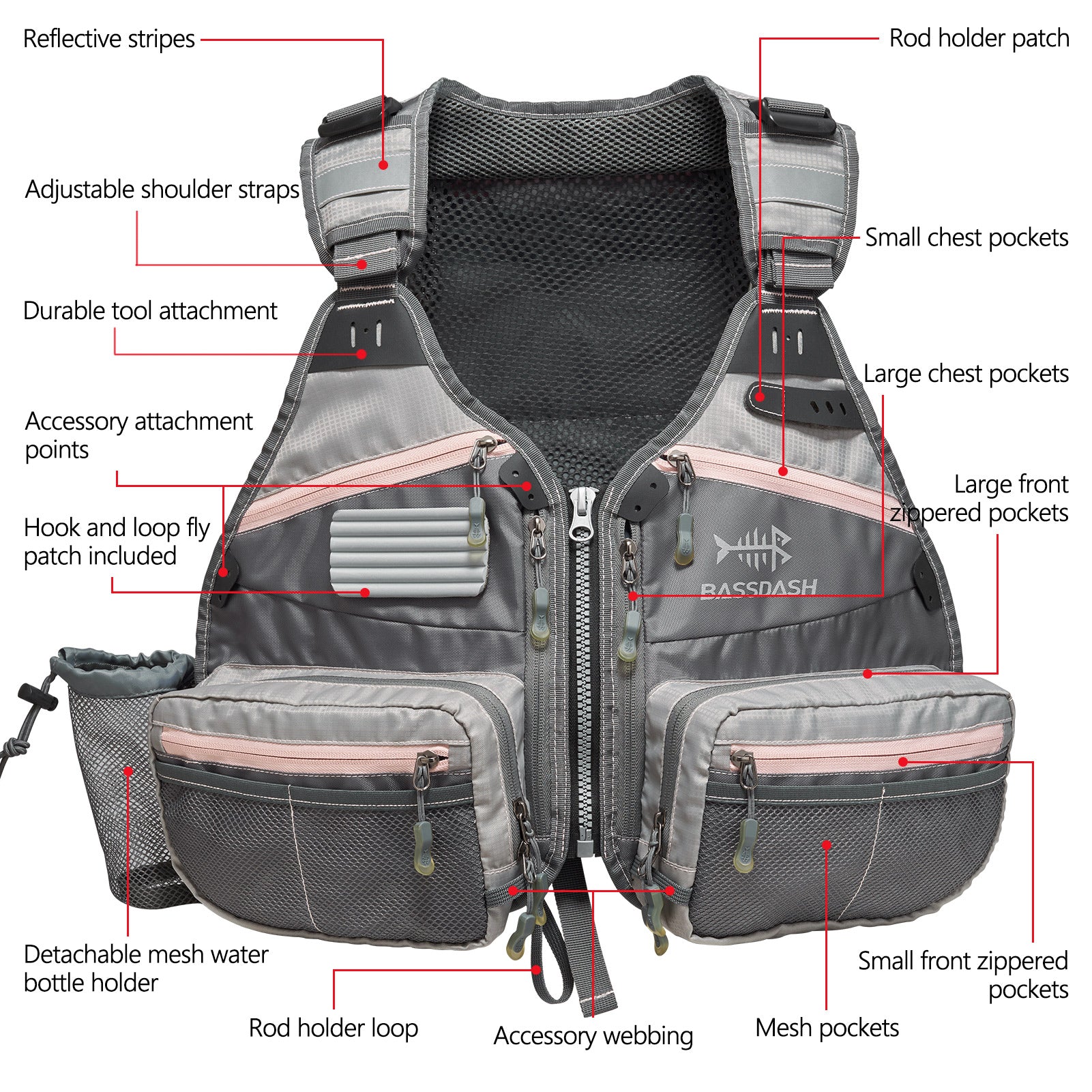 Bassdash FV07 Fly Fishing Vest for Men and Women Adjustable Size