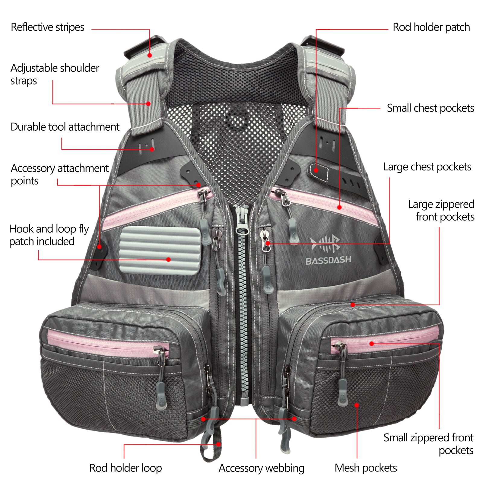 Bassdash FV09 Fly Fishing Vest for Youths Kids Adjustable Size with  Multiple Pockets Trout Bass Fishing Gear