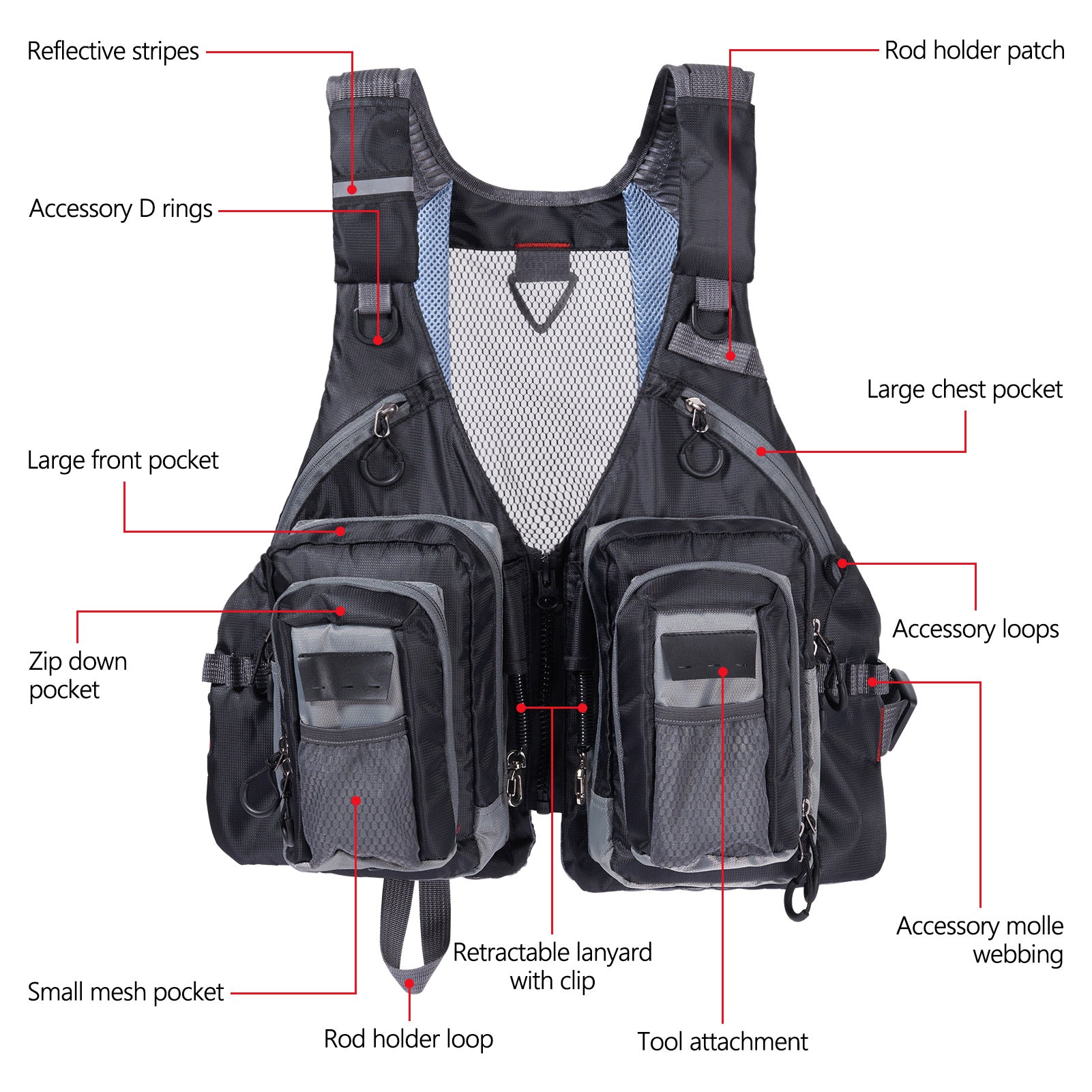 MOPHOEXII Fly Fishing Vest Pack for Fly Bass Fishing and Photography  Outdoor Activities,Multi Pocket Waistcoat Adjustable Size Gifts for Men and