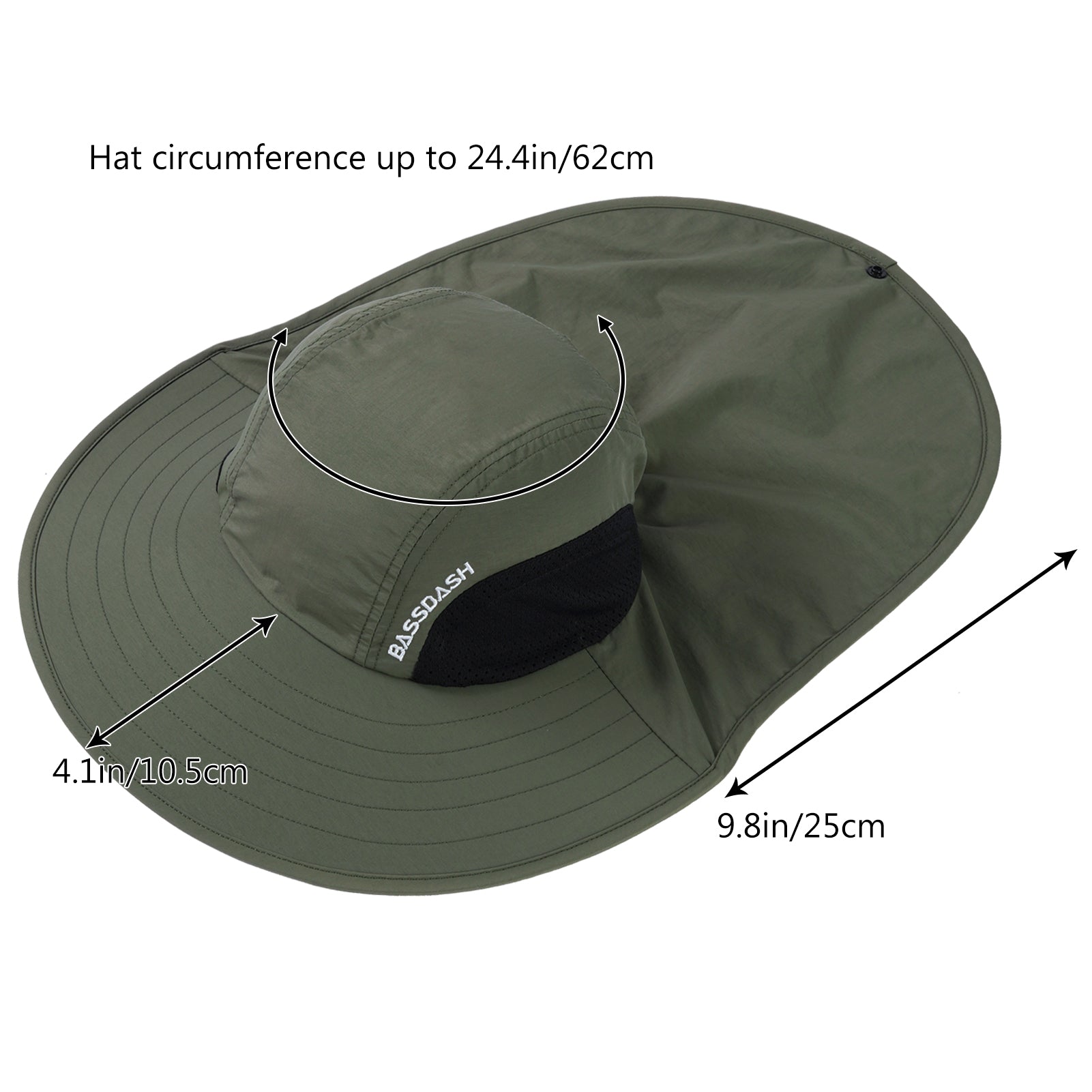 UPF 50+ Wide Brim Sun Hat With Neck Flap, UV Block Flap Hat