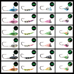 Ice Fishing Lure Kit Glowing Paint Jigs, 24pcs assorted crappie/panfish/perch jigs - Bassdash