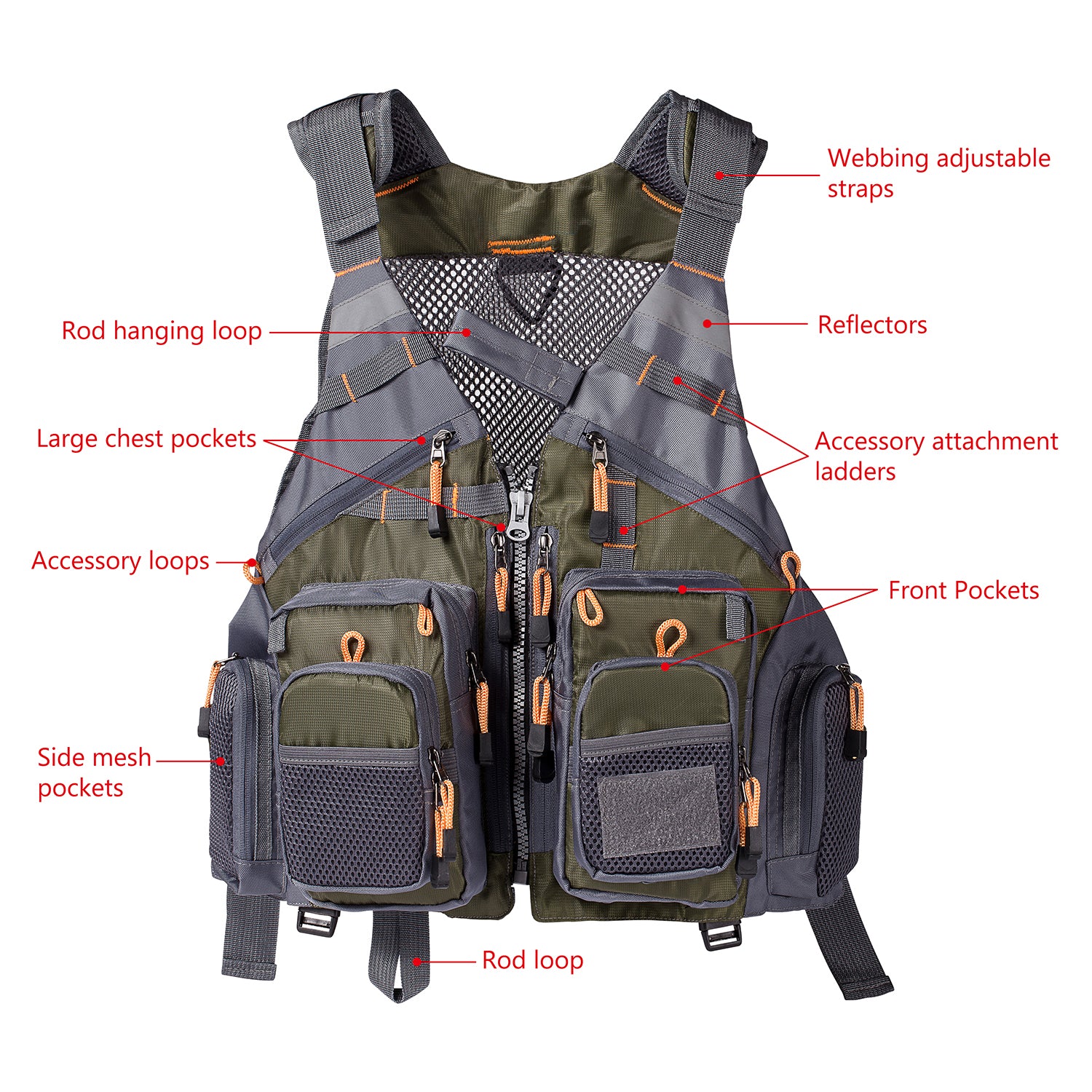 BASSDASH Fly Fishing Vest Multi Pocket Waistcoat Adjustable Size Gifts for Men Women