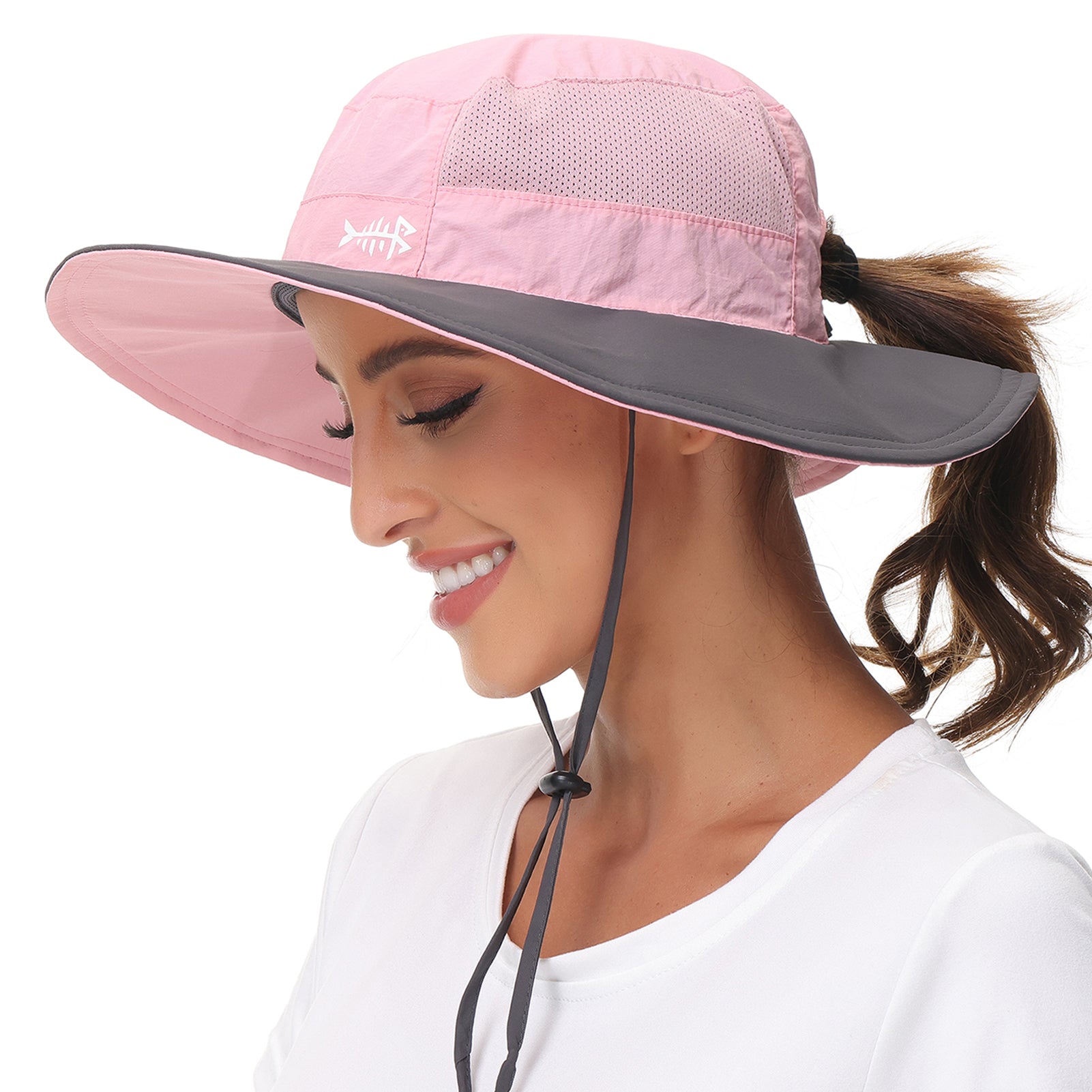 Women's Sun Hat with Ponytail Hole | Bassdash Fishing Light Pink/Dark Grey