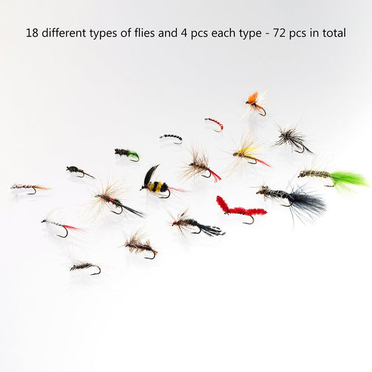 72 Pcs Fly Fishing Assorted Flies Kit with Waterproof Fly Box - Bassdash