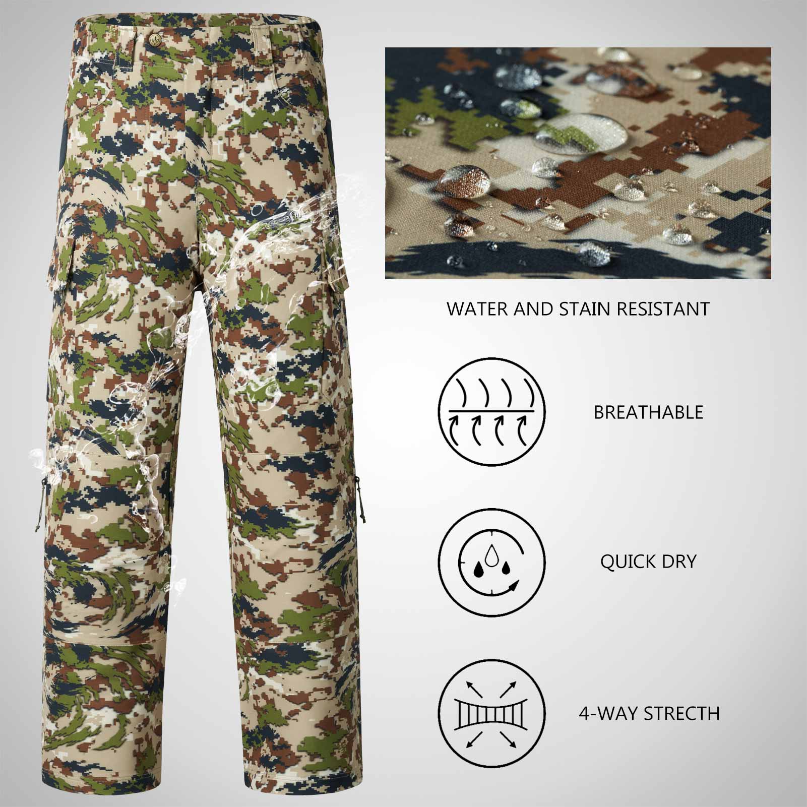 Summer Breathable Bionic Camouflage Fishing Full Pants Men's Larger Size  Comfortable Jungle Pants Elastic Waistband Long Pants