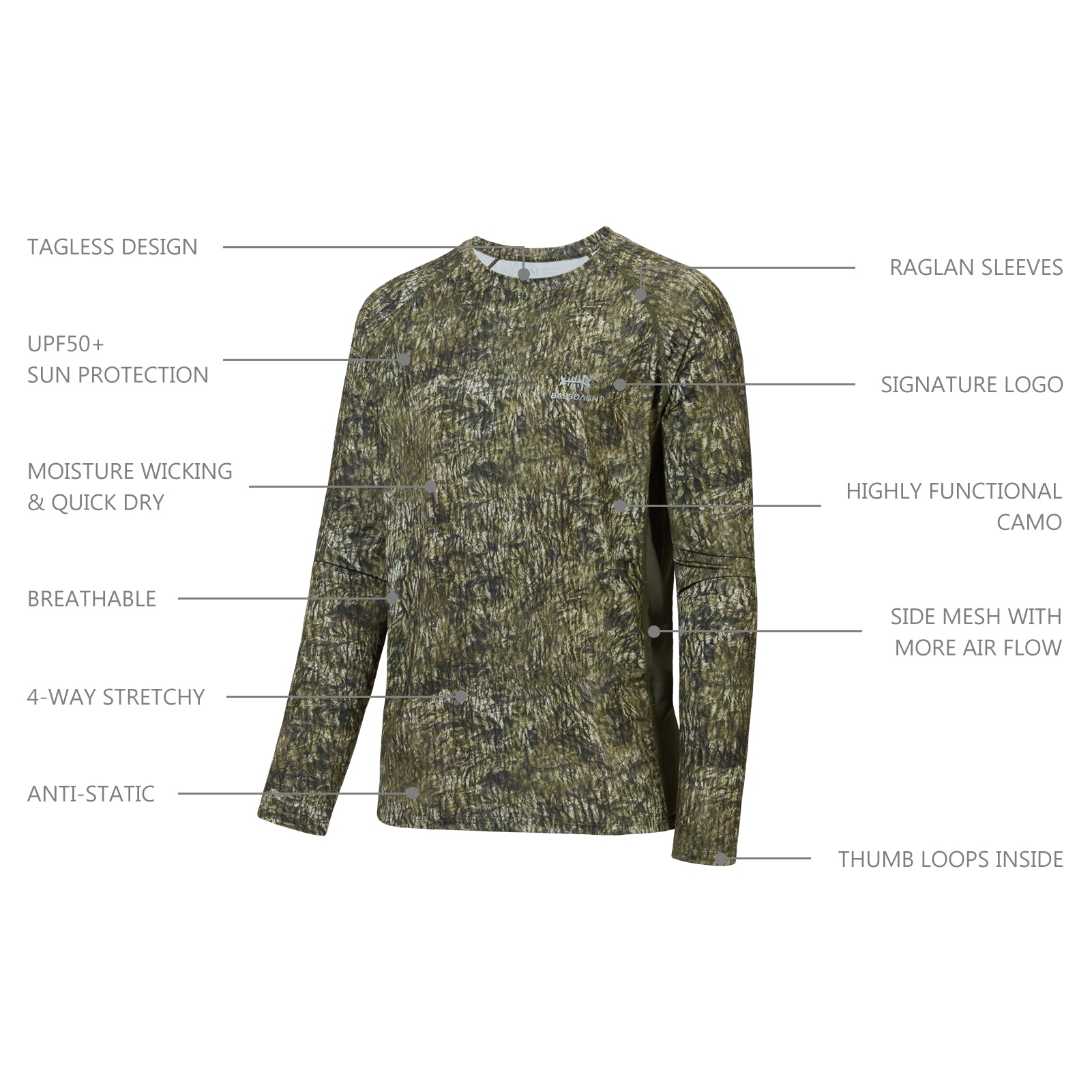 Men's UPF 50 + Camo Long Sleeve Hunting Shirt | Bassdash Hunting Green Leaf / M
