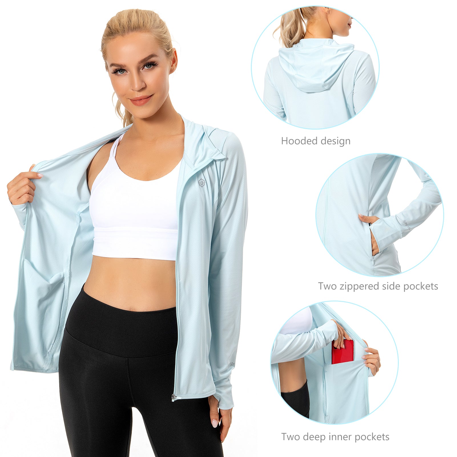 Lightbare Women's UPF 50+ Sun Protection Full Zip Hoodie Jacket White / XX-Large