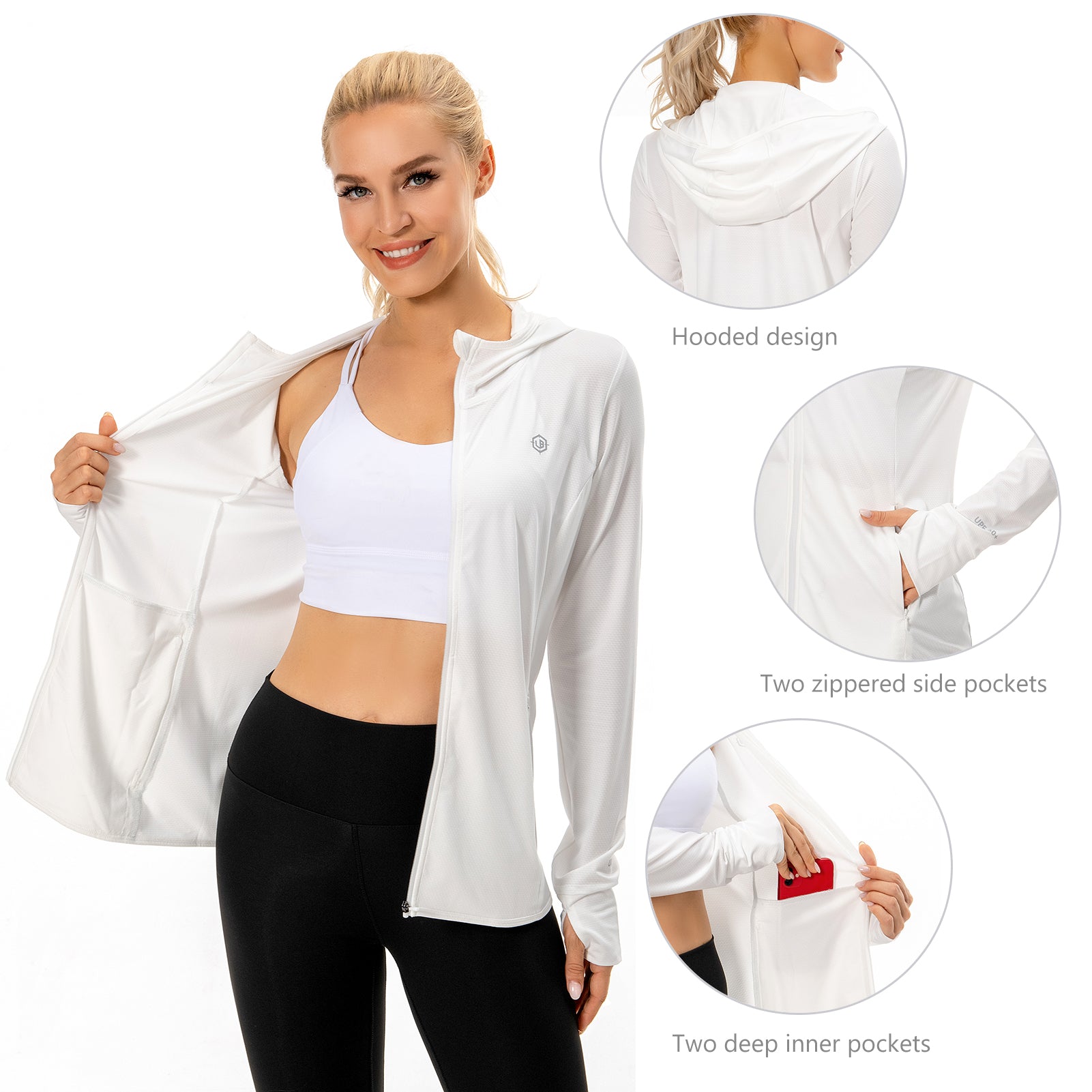 Lightbare Women's UPF 50+ Sun Protection Full Zip Hoodie Jacket White / XX-Large