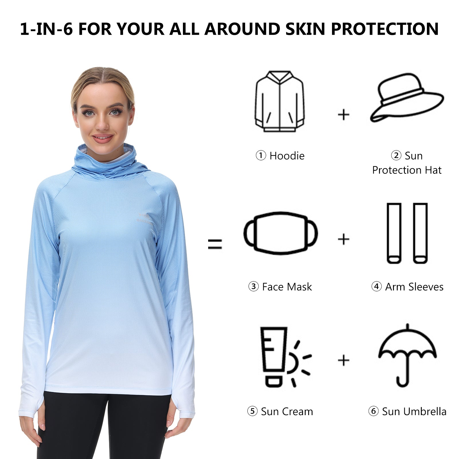 Performance Fishing Hoodie with Face Mask Sunblock Shirt Hooded