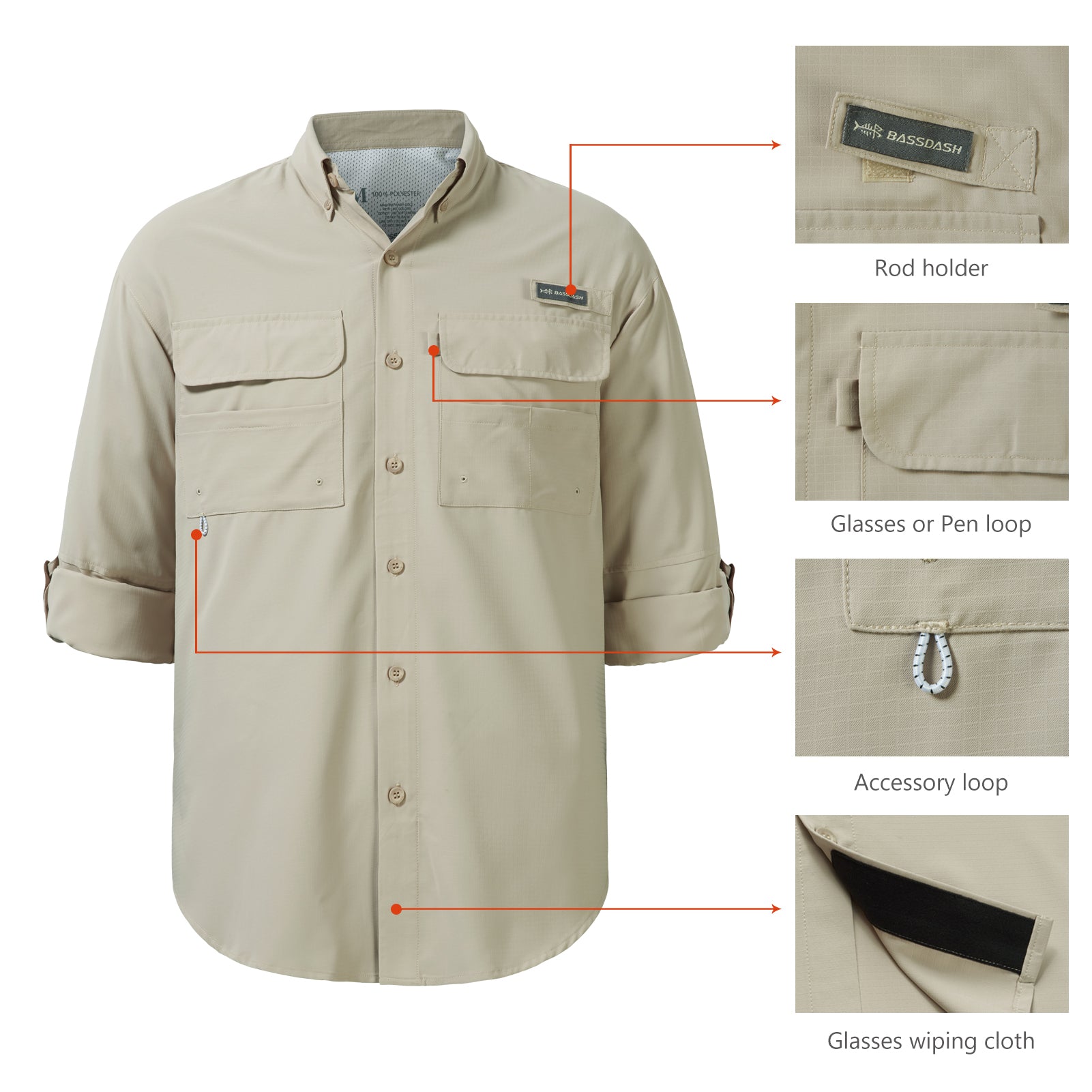 Men's UPF 50+ Long Sleeve Fishing Button Down Shirt FS21M, White / X-Large