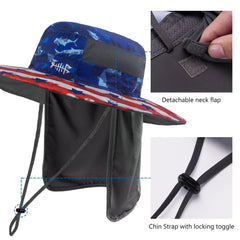 Unisex UPF 50+ Wide Brim Bucket Hat with Detachable Neck Flap FH02 - Bassdash