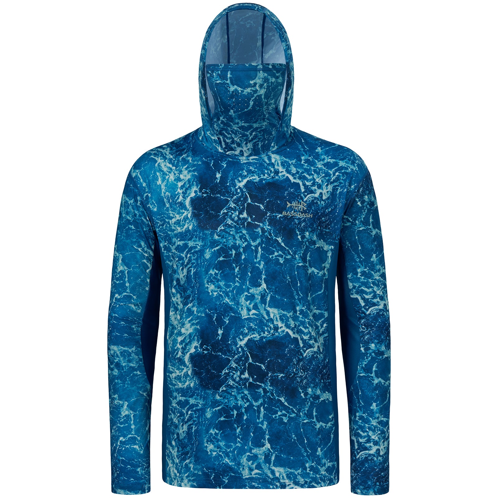 Men's UPF 50+ Camo Fishing Hoodie Shirts with Face Cover FS25M Blue Camo with Neck Gaiter / 3X-Large