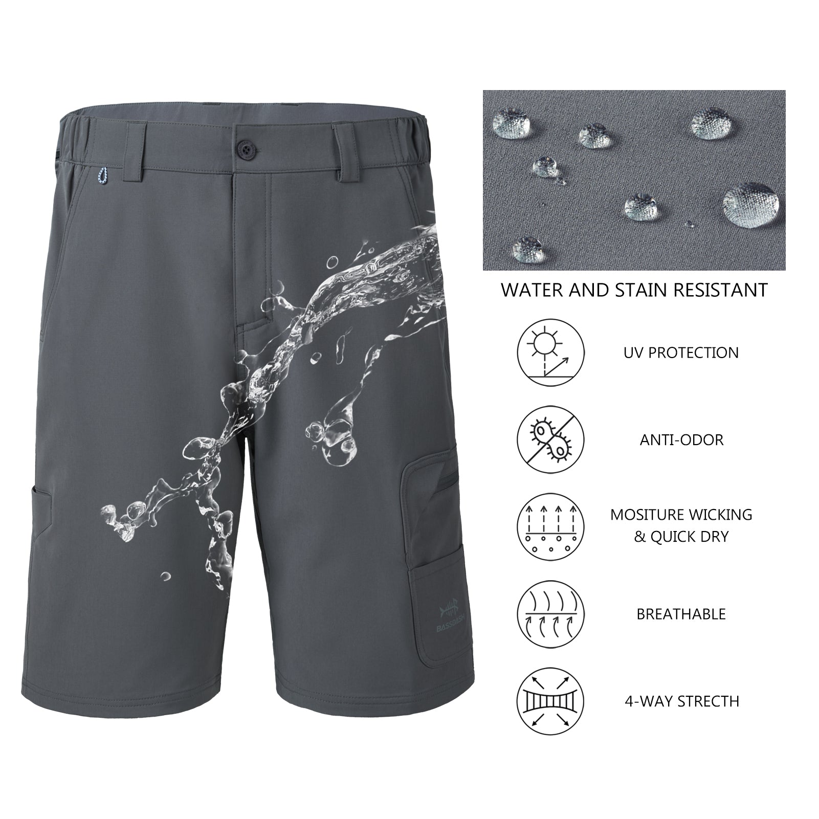 Men's Outdoor Cargo Shorts Waterproof Casual Shorts with Belt Classic Print  Relaxed Fit Hiking Fishing Shorts