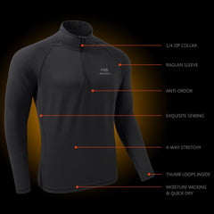 Men's Midweight Thermal Base Layer Shirt 1/4 Zip Pullover FS20M - Bassdash