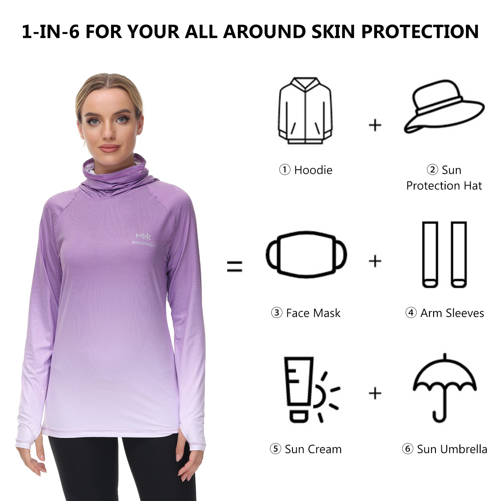 Women's Hooded Fishing Shirt with Face Mask Violet Spot Gradient / Small