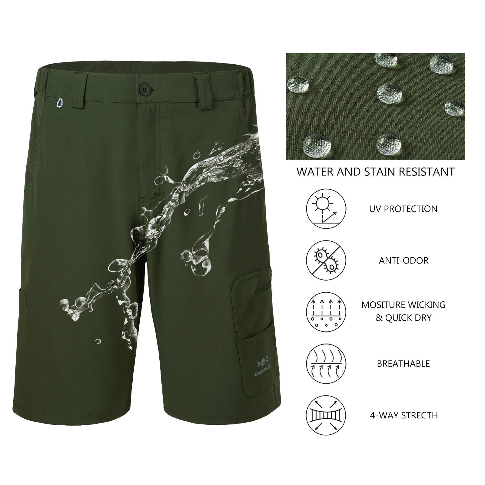 Palmyth Men's Fishing Short Quick Dry 10.5” Sun Protection UV UPF 50+ Cargo  Shorts Water Resistant for Saltwater Freshwater