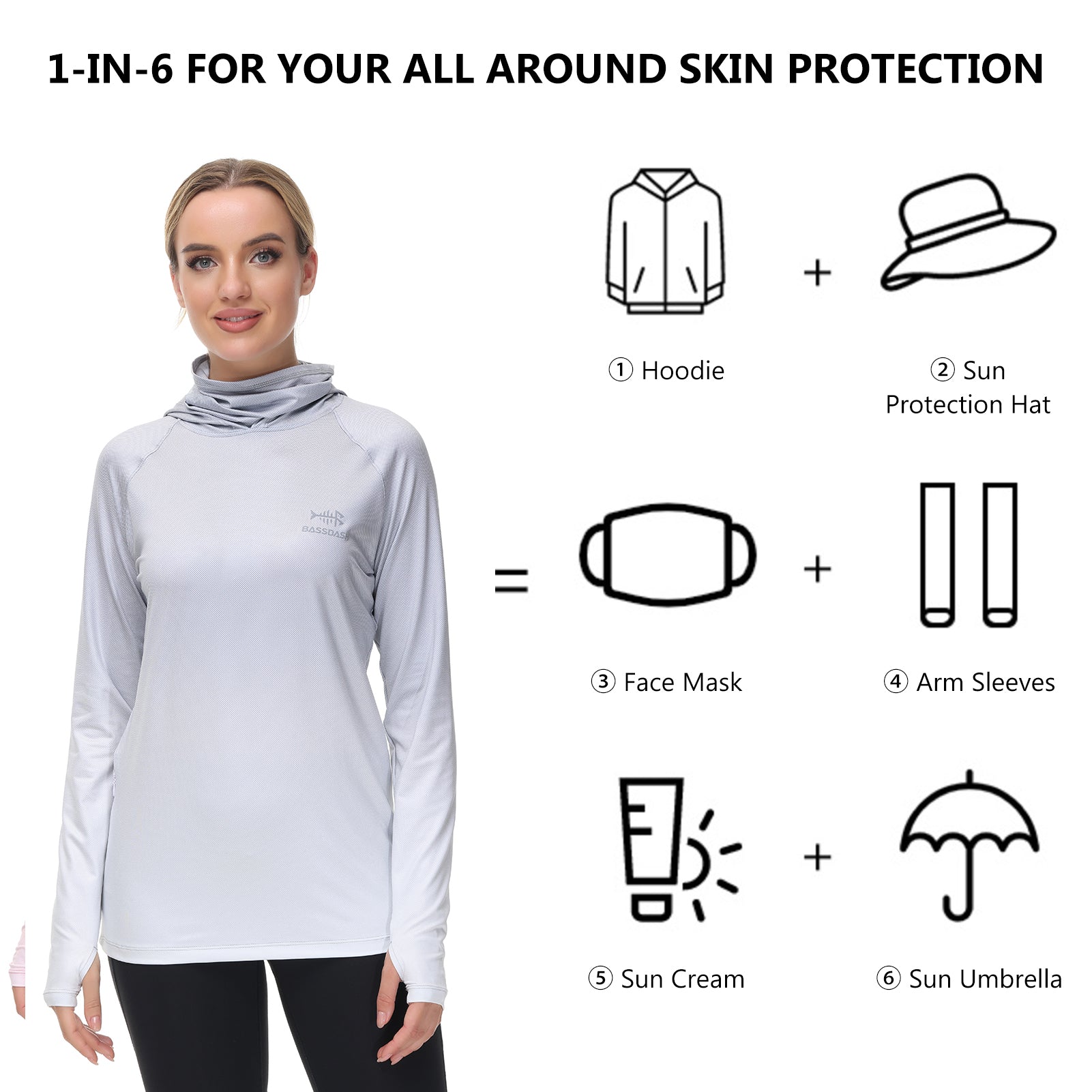 Performance Fishing Hoodie with Face Mask Hooded Sunblock Shirt Sun Shield  Long Sleeve Shirt, Black, Large - UV Protection - High Quality - Affordable  Prices