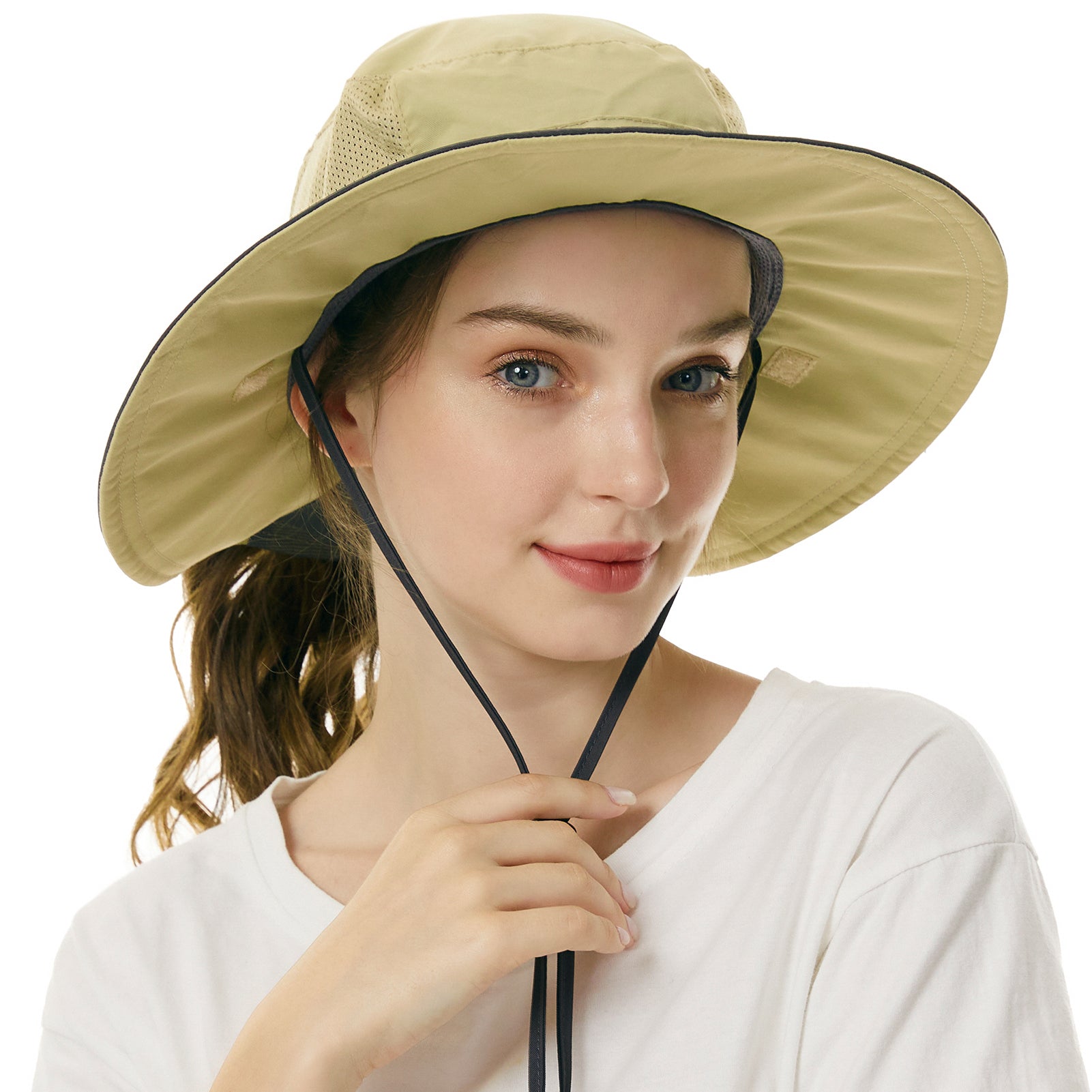 Aenmt Womens Sun Hat with Ponytail Hole，UPF 50+ Wide Brim Outdoor Summer hat  Hiking Safari Beach Grdening Fishing Hat with Neck Flap Beige dealsaving