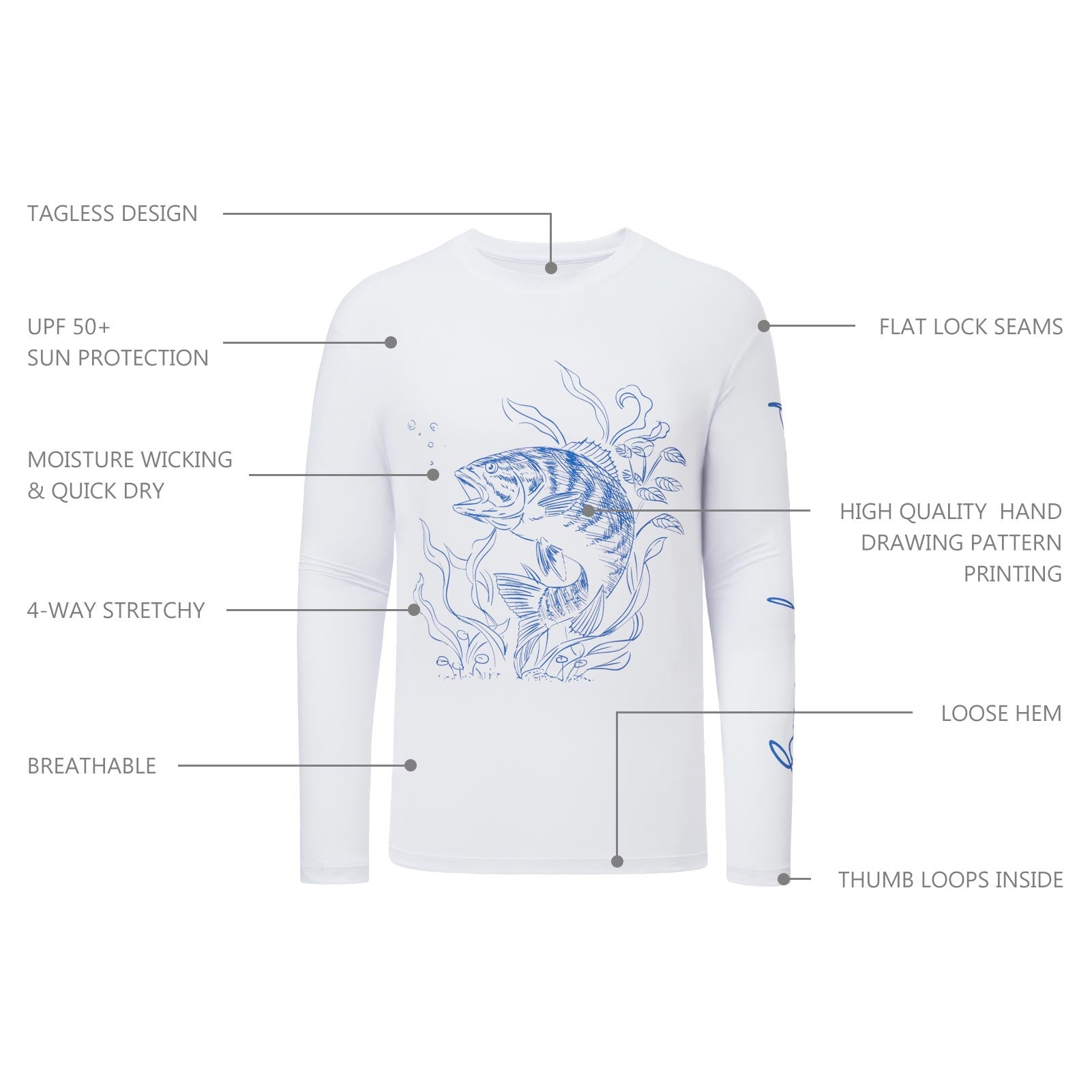 Quick Dry Fishing Jersey Long Sleeve UV Protection Sublimation