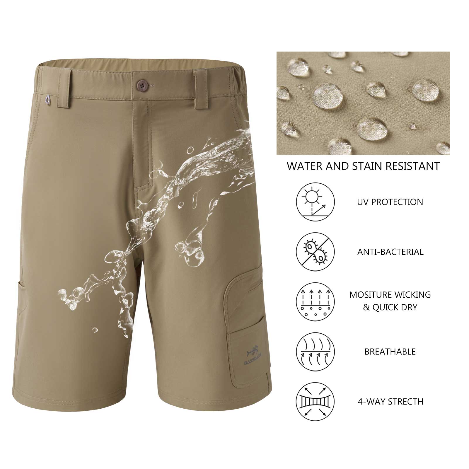 Palmyth Men's Fishing Short Quick Dry 10.5” Sun Protection UV UPF 50+ Cargo  Shorts Water Resistant for Saltwater Freshwater