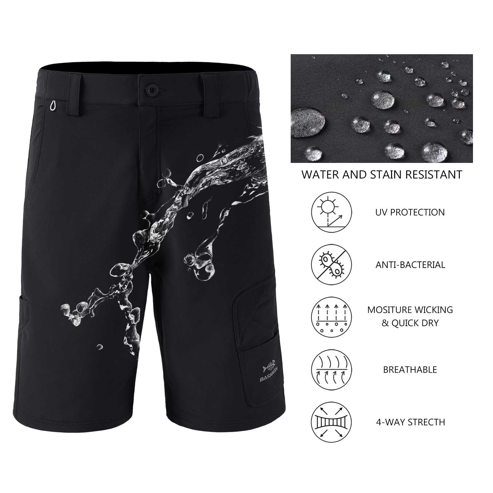 Palmyth Men's Fishing Short Quick Dry 10.5” Sun Protection UV UPF 50+ Cargo Shorts Water Resistant for Saltwater Freshwater