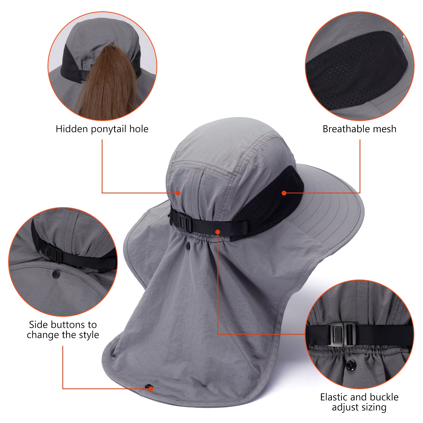 Bassdash Women UPF 50 Sun Hat with Ponytail Hole Neck Flap Water Resistant  Fishing Outdoor Dark Grey : : Clothing, Shoes & Accessories