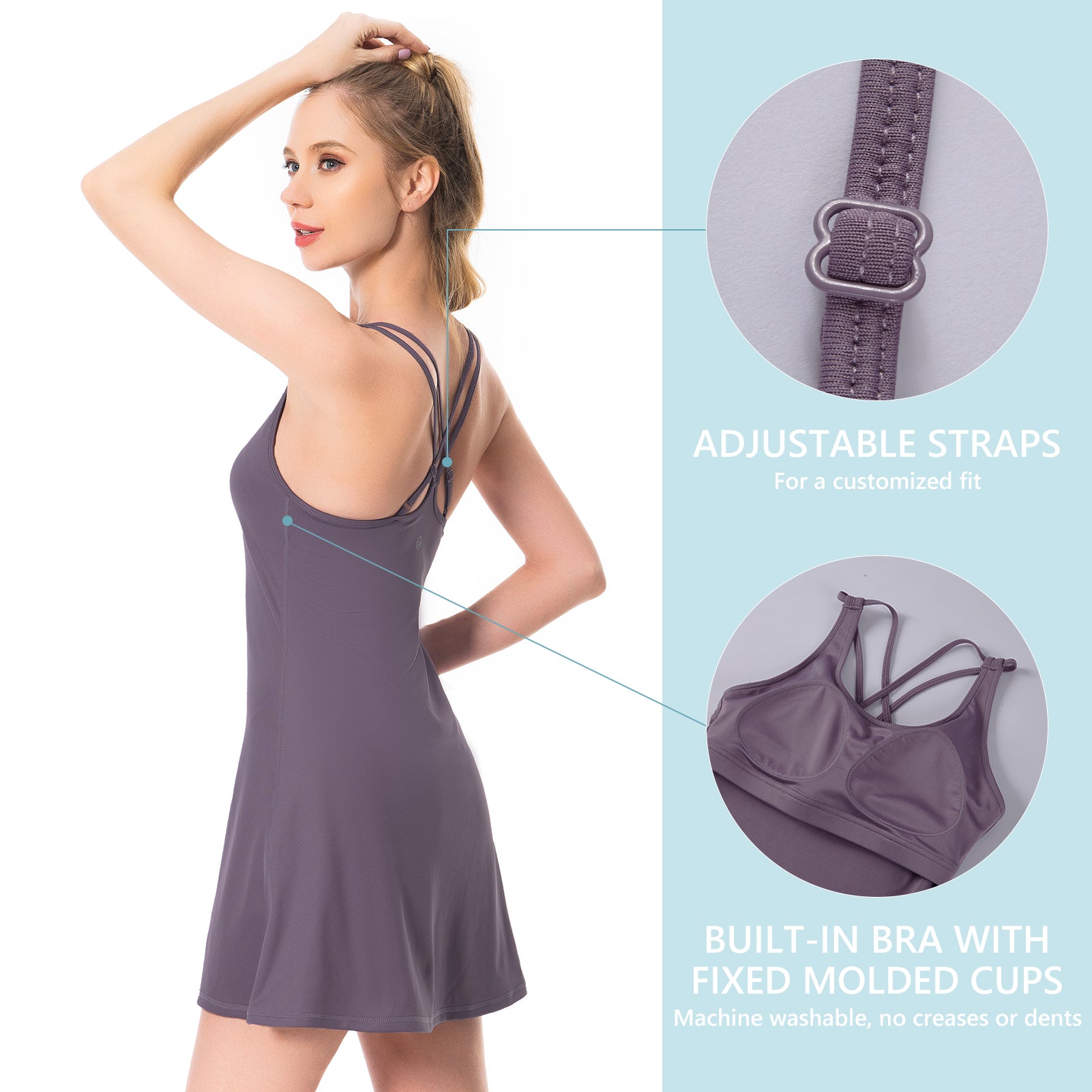 Tennis Dresses Women's Camisole Dress Built-in Bra And Shorts Solid
