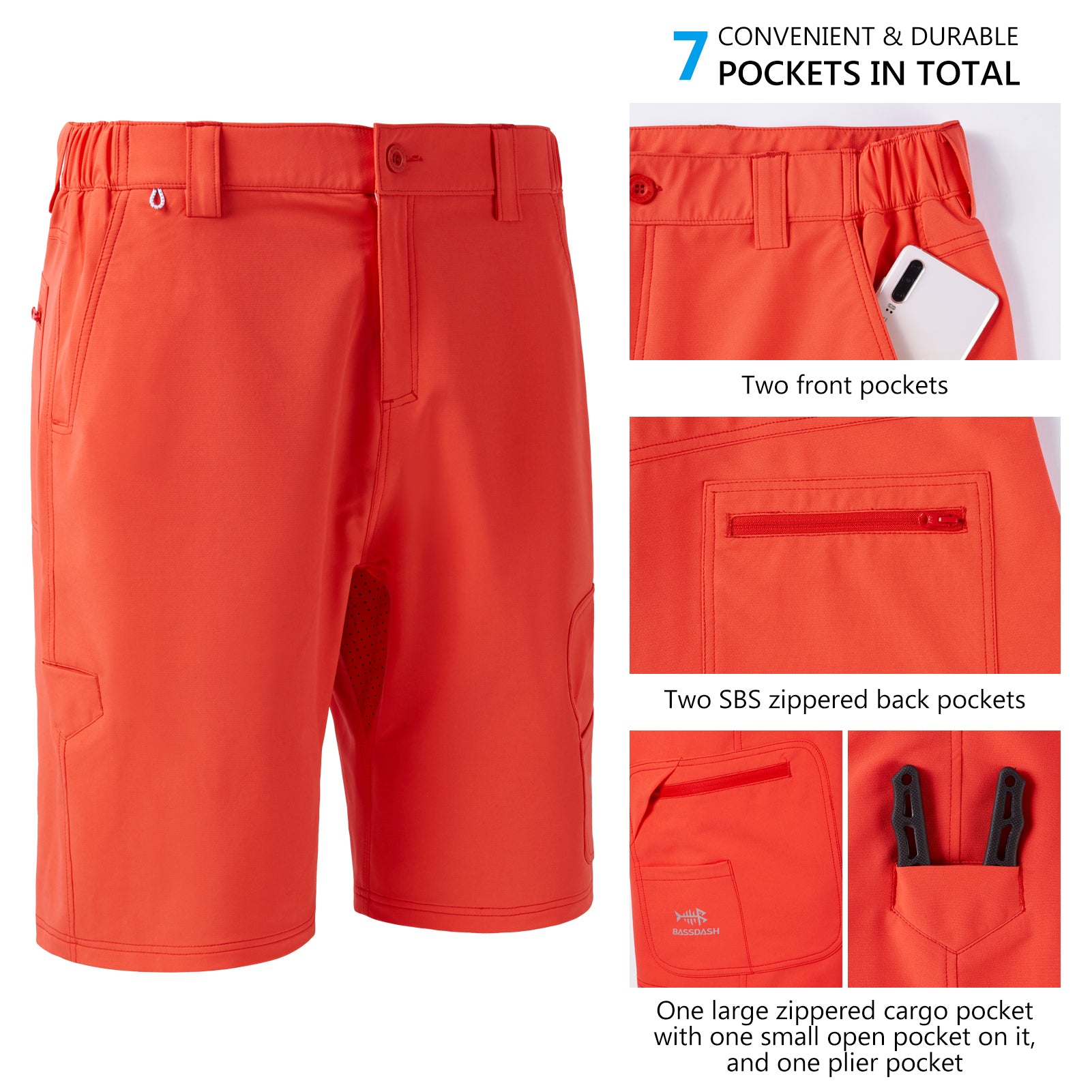 BASSDASH Men's 6” Fishing Hiking Shorts Quick Dry Multi Functional
