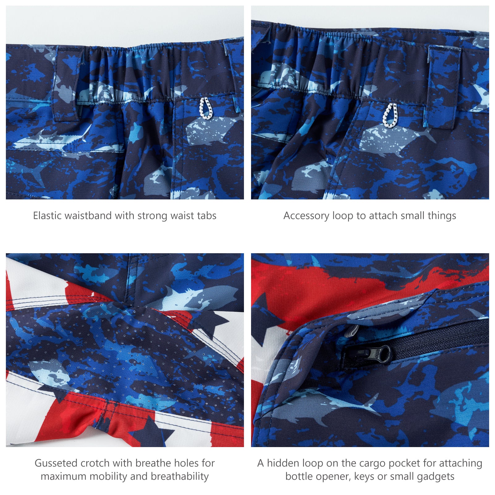 Men's UPF 50+ 10.5” Cargo Shorts Quick Dry Water Resistant FP01M, Aqua Camo / 3XL (41-44)W x 10.5L